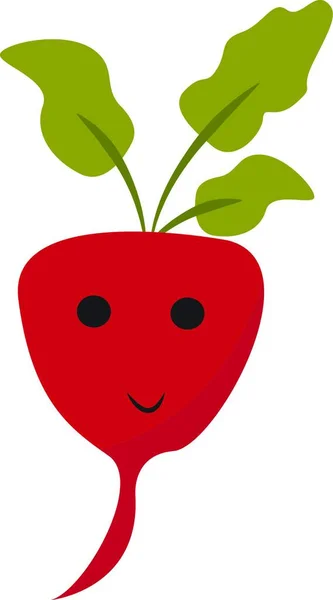 Emoji Από Ένα Κόκκινο Ραπανάκι Επίπεδη Και Επιμήκη Πράσινα Φύλλα — Διανυσματικό Αρχείο