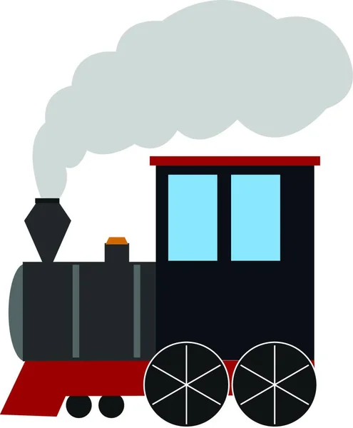 乗客を運ぶように設計された鉄道車両は その色 ベクトル カラードローイングやイラストで走行中に煙を発する鉄道転がり茎の一部です — ストックベクタ