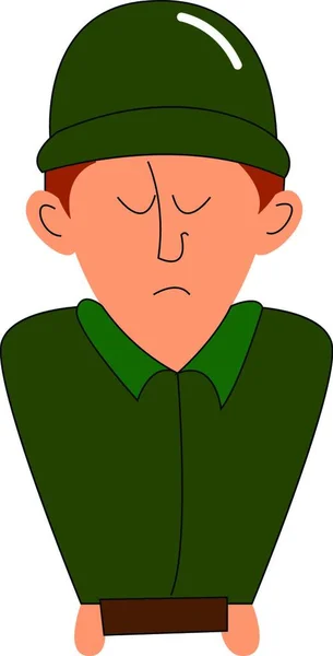 Soldier His Uniform Wears Green Cap Brown Pant His Eyes — Stock Vector