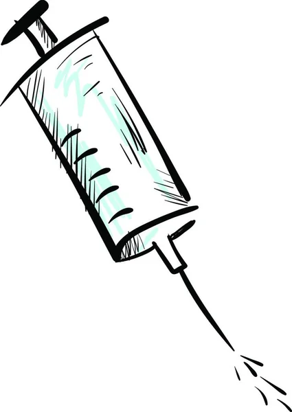 带刻度的注射注射器的草图绘图 从侧面 彩色绘图或插图中隔离在白色背景上的药物集 — 图库矢量图片