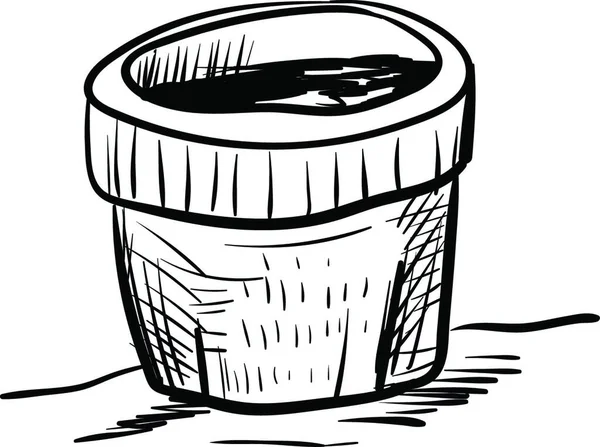 Σκίτσο Μια Κατσαρόλα Μαύρο Και Άσπρο Έχει Ένα Κυλινδρικό Σώμα — Διανυσματικό Αρχείο
