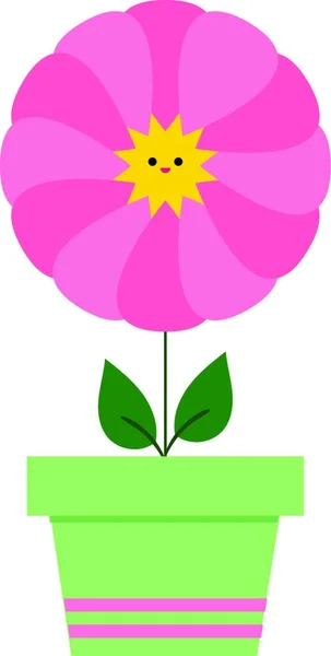 Pembe Renk Güzel Ayçiçeği Karikatür Resmi Iki Oval Şekilli Yeşil — Stok Vektör