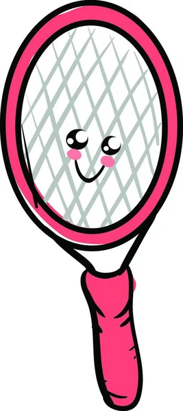 Pembe Mavi Renklerde Sevimli Pembe Tenis Raket Emoji Sevimli Bir — Stok Vektör