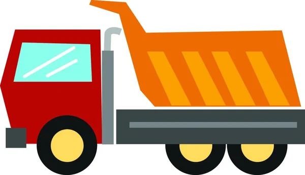 带有橙色料斗的自卸卡车 发动机 燃油箱 蓝色驾驶室和灰色侧框 用于进行转储 彩色绘图或插图 — 图库矢量图片