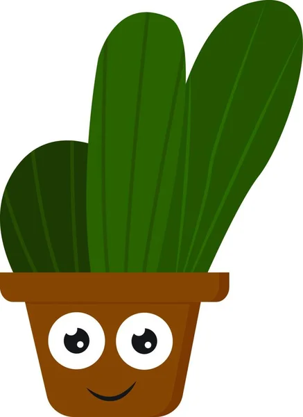 Una Planta Cactus Sonriente Una Maceta Marrón Vector Dibujo Color — Archivo Imágenes Vectoriales