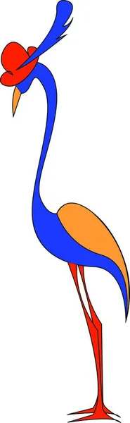 Длинная Голубая Птица Желтым Крылом Красной Шляпе Пером Длинным Клювом — стоковый вектор