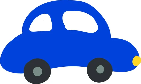 蓝色汽车 有两个小轮子 带有黄光 彩色绘图或插图 — 图库矢量图片
