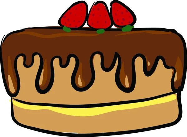 顶部有草莓的巧克力蛋糕 有棕色的冰 彩色图画或插图 — 图库矢量图片