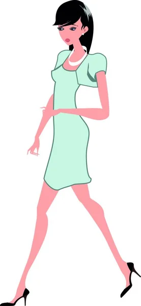 Une Femme Classique Robe Verte Avec Talons Hauts Noirs Avec — Image vectorielle
