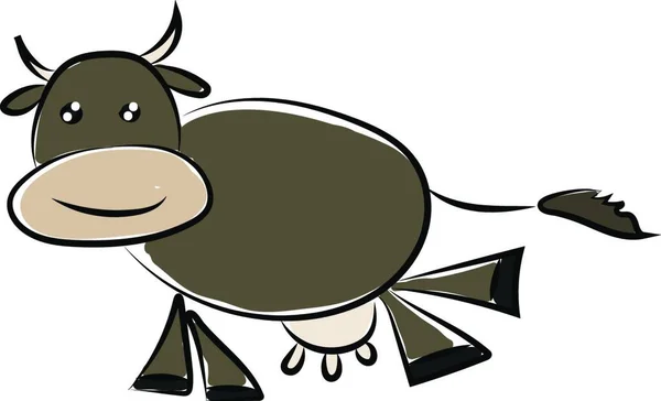 Una Vaca Marrón Con Leche Con Cuernos Vector Dibujo Color — Archivo Imágenes Vectoriales