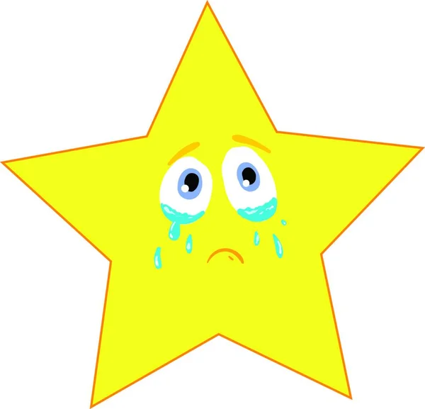 一颗哭泣的黄色星星 两眼都含着泪水 看起来悲伤 彩色图画或插图 — 图库矢量图片