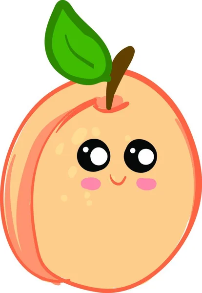 頭に葉が一つある桃のアプリコット それは笑顔である黒と白の目 ピンクの頬と桃の唇を持つ顔を持っています — ストックベクタ