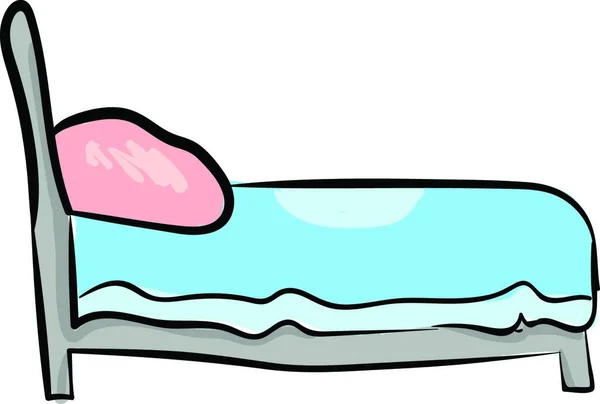Eine Zeichnung Eines Bettes Horizontaler Position Mit Blauer Decke Mit — Stockvektor