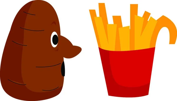 Illustratie Van Een Cartoon Aardappel Friet Met Een Rode Hotdog — Stockvector