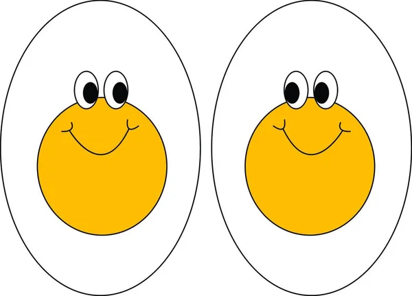 Two Smiling Eggs Yellow Yolk Vector Color Drawing Illustration — Stock Vector