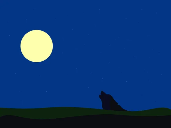 Wolf Auf Mond Illustration Vektor Auf Weißem Hintergrund — Stockvektor