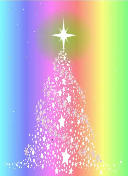 Ein Regenbogen Weihnachtsbaum Aus Schneeflocken Und Sternen — Stockvektor