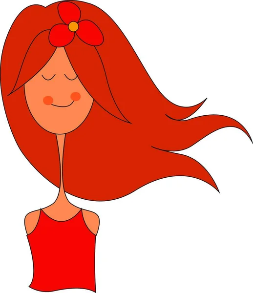 Uma Menina Com Flor Vermelha Cabelo Longo Com Sando Vermelho —  Vetores de Stock