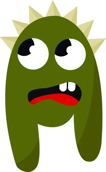 一个绿色的怪物 没有手 大眼睛朝上看 有红色的舌头和两颗牙齿 彩色绘图或插图 — 图库矢量图片