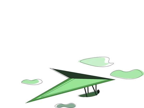 Zelený Závěsný Kluzák Křídlem Obloze Létající Vektorový Barevný Výkres Nebo — Stockový vektor