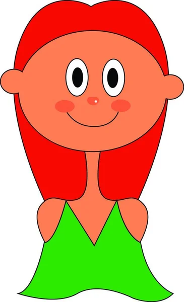 Счастливая Девушка Зеленом Платье Длинными Рыжими Волосами Большими Глазами Улыбаясь — стоковый вектор