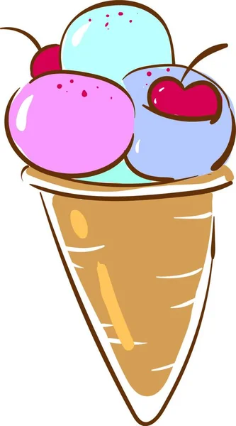 コーン カラフル ベクトル カラードローイングやイラストのフルーツとアイスクリーム — ストックベクタ