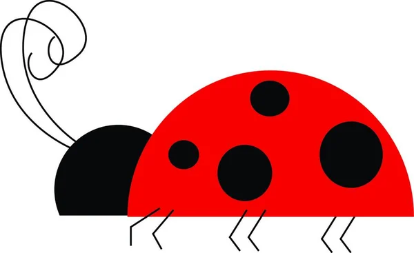 带有黑点和六条腿 彩色绘图或插图的红色瓢虫 — 图库矢量图片