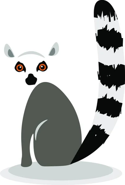 Curious Lemur Sitting Black White Tail Raised Vector Color Drawing — Stock Vector