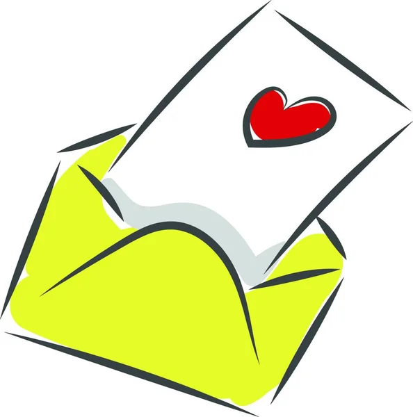 Envelope Amarelo Aberto Com Pedaço Papel Com Coração Dentro Vetor — Vetor de Stock