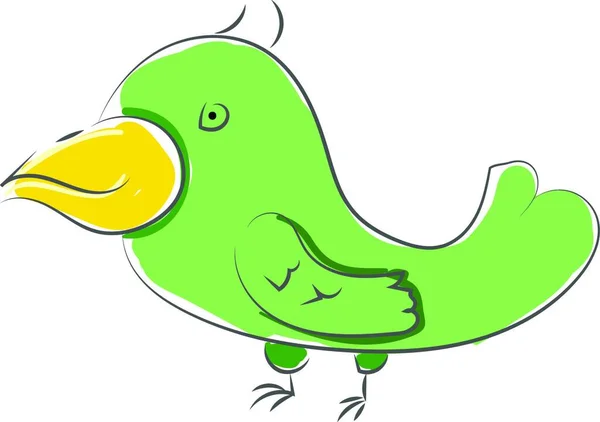 Long Oiseau Vert Avec Long Bec Jaune Vecteur Dessin Couleur — Image vectorielle