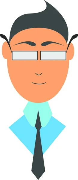 長い黒いネクタイ ベクトル カラードローイングまたはイラストを持つ青いシャツを着た長方形の眼鏡をかけた男 — ストックベクタ