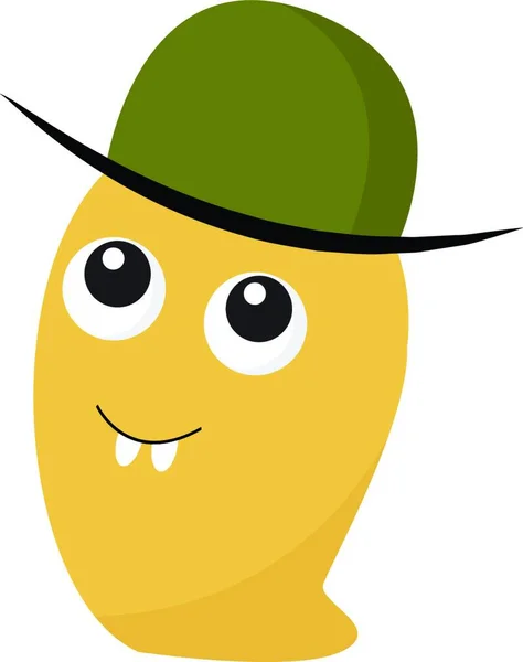 Eine Gelbe Nacktschnecke Wie Ein Monster Mit Grünem Hut Vektor — Stockvektor