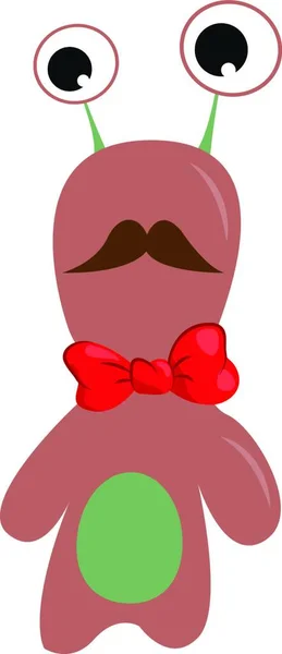 Monstro Rosa Com Uma Barriga Verde Bigode Marrom Usando Arco —  Vetores de Stock