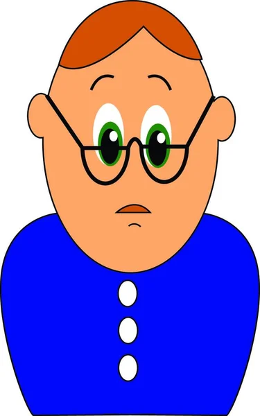 戴眼镜的白人 穿着蓝色衬衫 有三个白色按钮 彩色绘图或插图 — 图库矢量图片