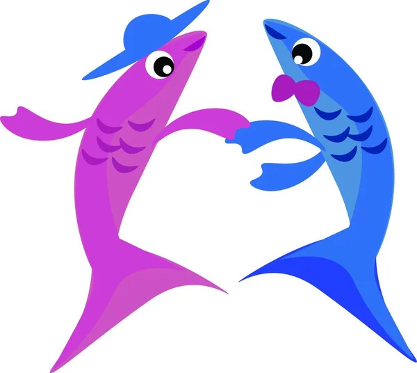 Image Two Fishes Dancing Vector Color Drawing Illustration — Stock Vector