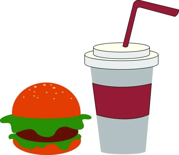 Egy Színes Illusztrációja Egy Burger Hideg Ital Vektor Színes Rajz — Stock Vector