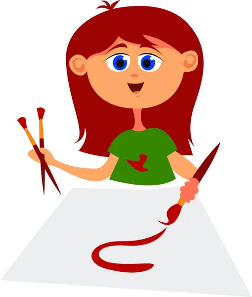 Chica Con Pelo Rojo Ilustración Vector Sobre Fondo Blanco — Archivo Imágenes Vectoriales