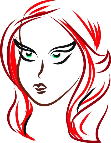 Sketsa Warna Seorang Gadis Dengan Rambut Merah Vektor Gambar Warna - Stok Vektor