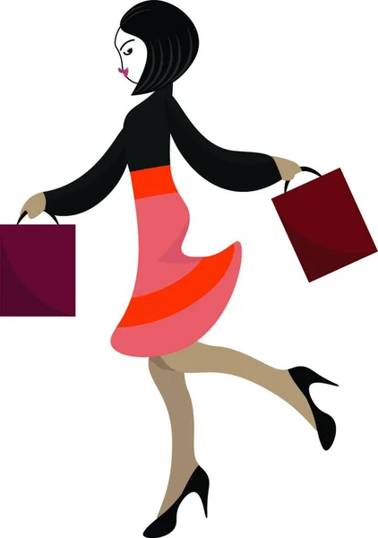 Illustration Eines Mädchens Mit Einer Einkaufstasche — Stockvektor