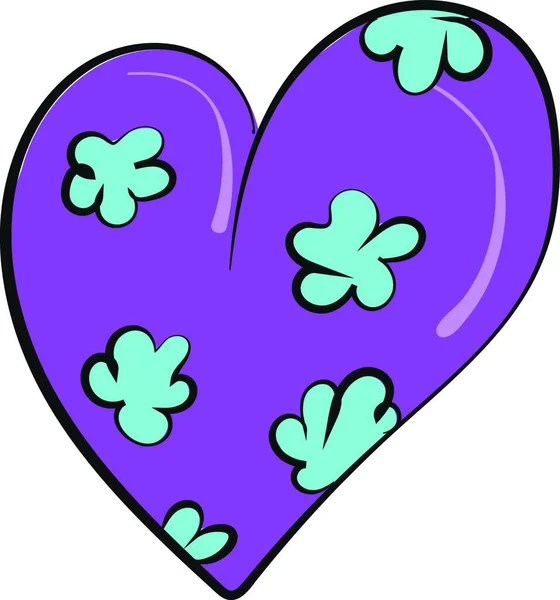 Ένα Έγχρωμο Σχέδιο Μιας Πορφυρού Χρώματος Καρδιάς Μπλε Λουλούδια Διάνυσμα — Διανυσματικό Αρχείο