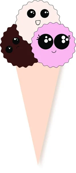 Helado Helado Helado Con Bolas Helados Marrones Blancos Rosados Que — Vector de stock