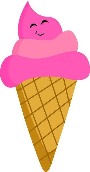 Cône Crème Glacée Aux Fraises Souriant Qui Air Très Délicieux — Image vectorielle
