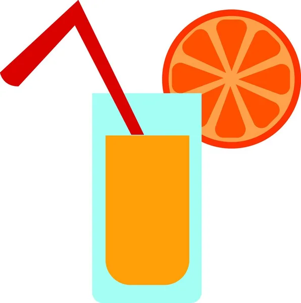玻璃中的健康橙汁 有稻草和橙片 彩色图画或插图 — 图库矢量图片