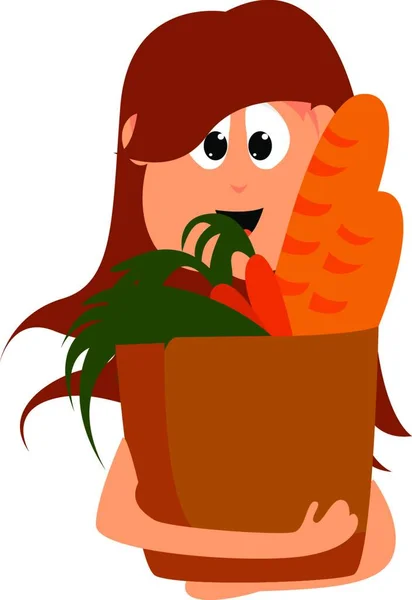 Dívka Potravinami Ilustrace Vektor Bílém Pozadí — Stockový vektor