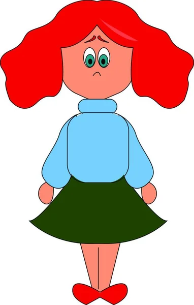 オープンヘア ベクトル カラードローイングやイラストを持つ青いトップと緑のスカートを持つ小さな女の子 — ストックベクタ