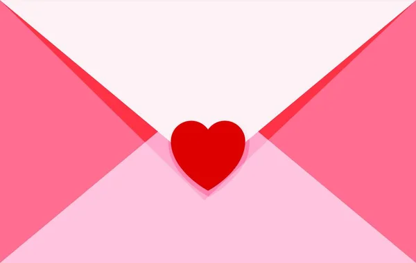 美しいピンク色の封筒のラブレター その上に美しい赤いハートのステッカー ベクトル カラードローイングやイラスト — ストックベクタ