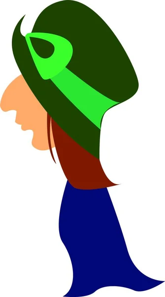 Uomo Con Lunghi Capelli Castani Che Indossa Cappello Colore Verde — Vettoriale Stock