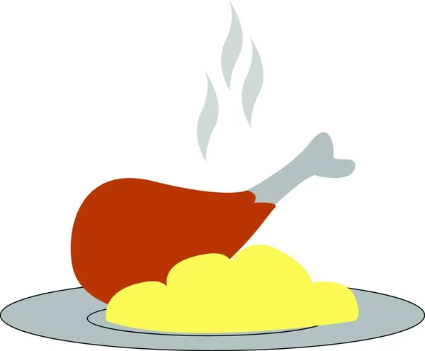 Sarı Renkte Patates Püresinin Yanında Sıcak Buharlı Tavuk Budu Vektör — Stok Vektör