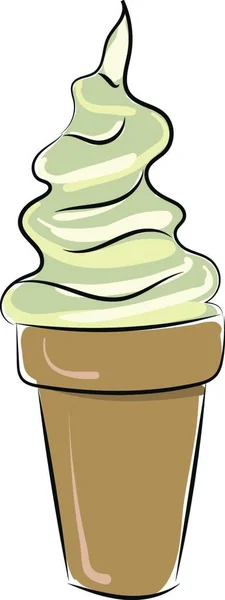 棕色圆锥体 彩色图画或插图中的纯香草冰淇淋 — 图库矢量图片