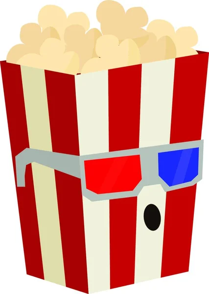 Popcorn Rot Weißem Behälter Mit Brille Zum Ansehen Von Film — Stockvektor